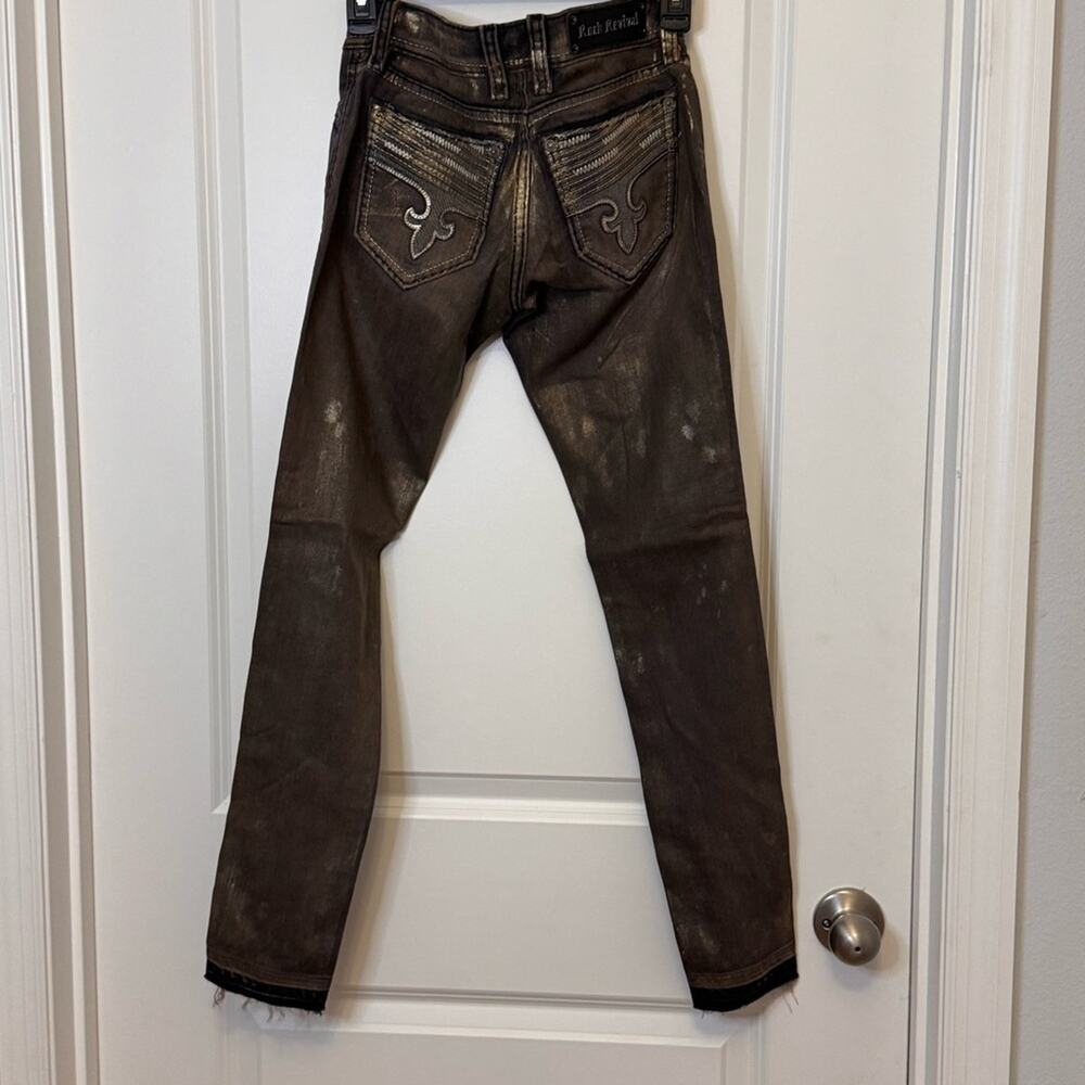 Rock Revival Brown Skinny Jeans with Metallic Finish NWOT - Picture 2 of 5